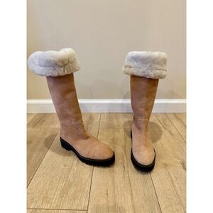 Stuart Weitzman Alpine US6B Leather suede Sherpa-Lined Knee High Boots Tan $895